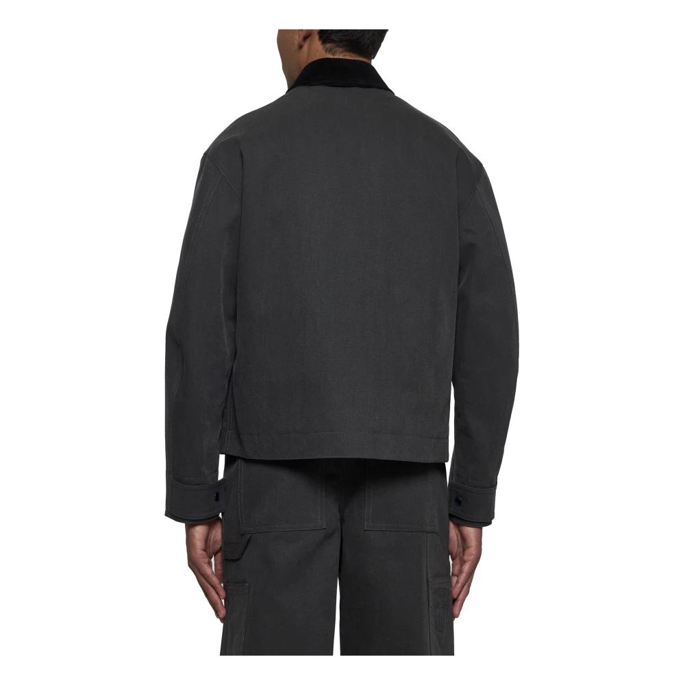 Burberry Zwarte Canvas Jas met Corduroy Kraag Black Heren