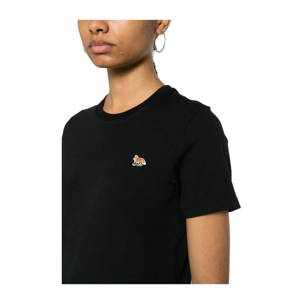 Maison Kitsuné Zwarte T-shirts en Polos met Handtekening Vos Patch Black Dames