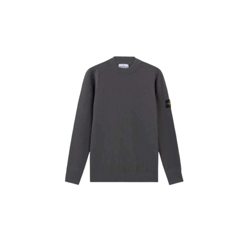 Grå Uld Crewneck Sweater med Ribbed Detaljer