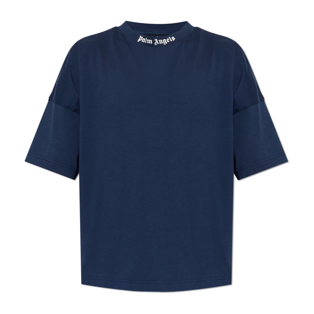 Palm Angels Men's Blue T-Shirts, L, Classic Logo Over T-Shirt