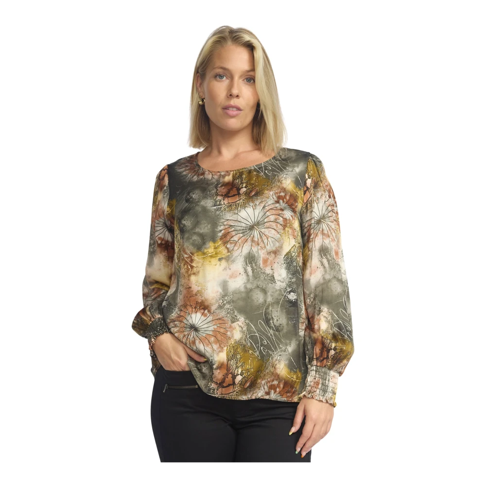 2-Biz Bosgroene Pofmouw Blouse Multicolor Dames