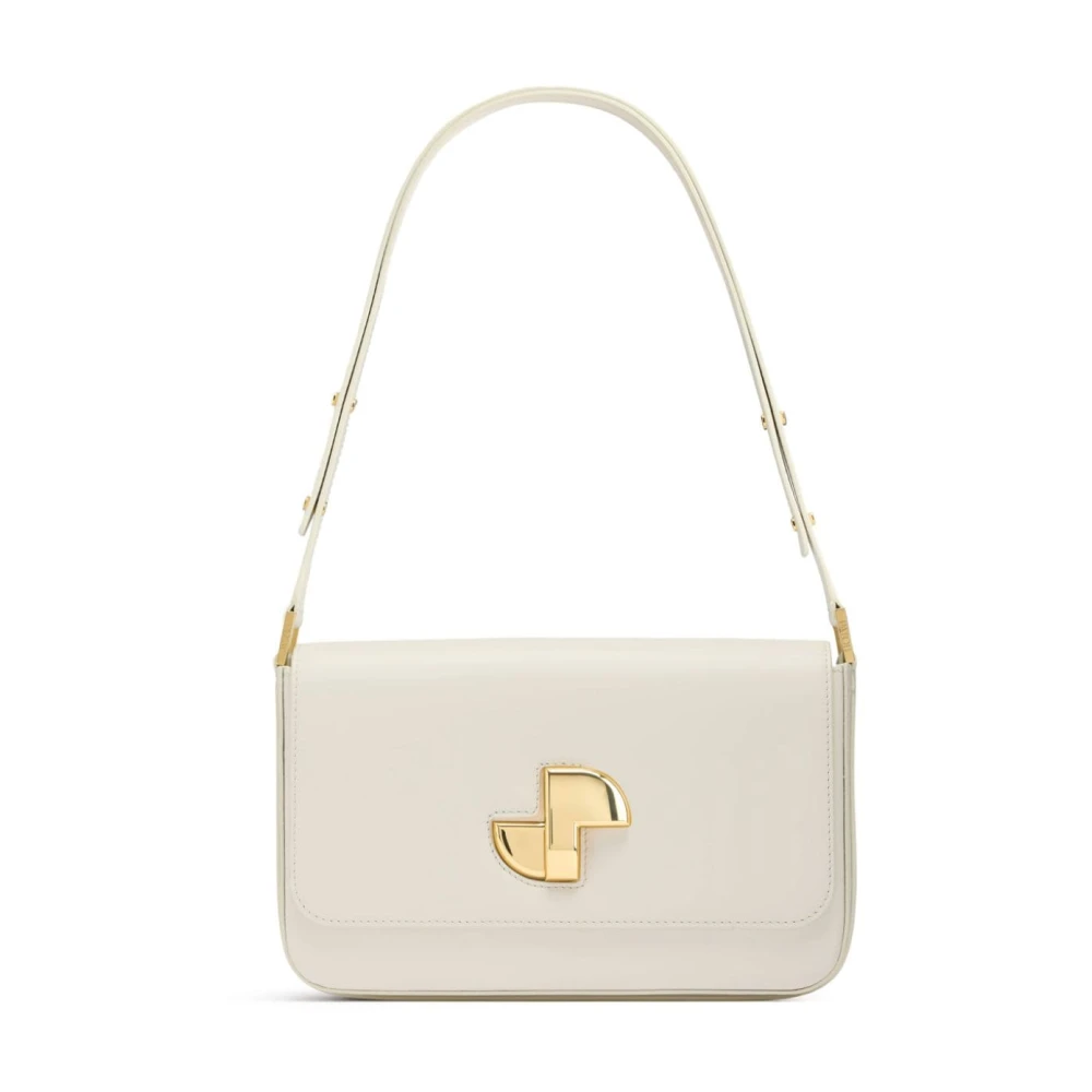 Patou Off-White Leren Logo Plaque Tas Beige Dames