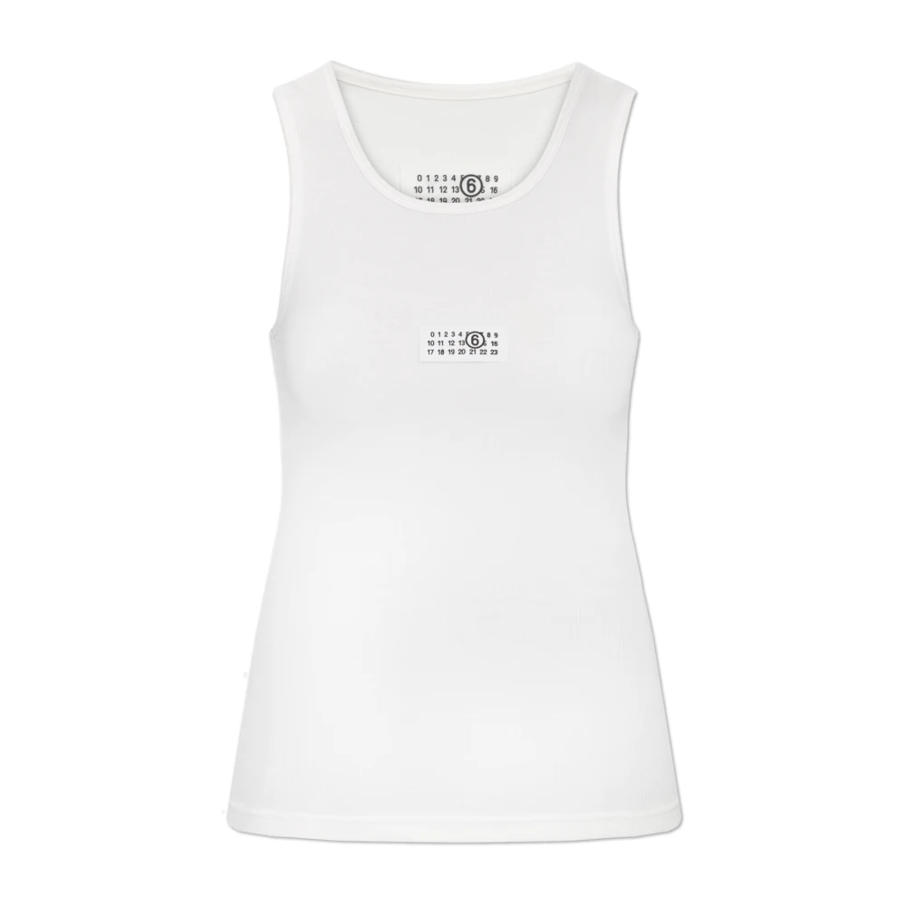 Mm6 Maison Margiela Women's White Ribbed Sleeveless Top