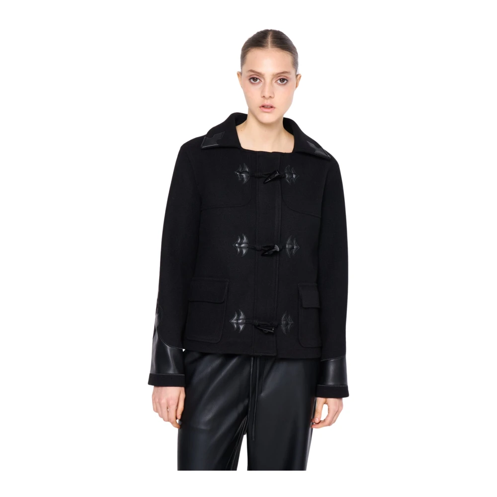 Silvian Heach Korte Montgomery Jas met Leren Details Black Dames
