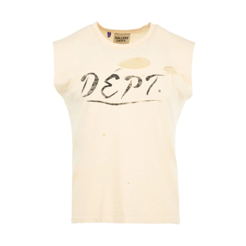 Gallery Dept. Sliten Logotyp Tryck Ärmlös T-shirt Beige, Herr