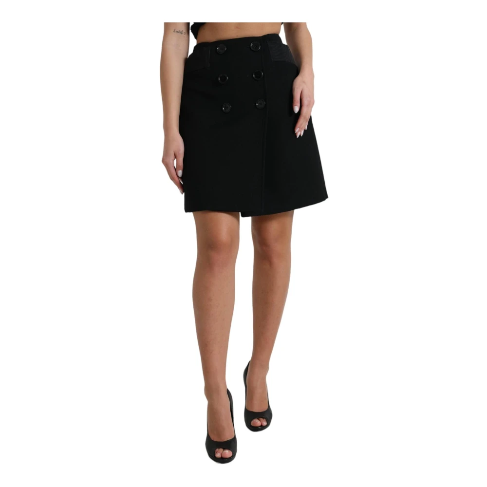 Dolce & Gabbana Button High Waist Aline Mini Skirt - Female - Short Skirts - Black - S - Skirts