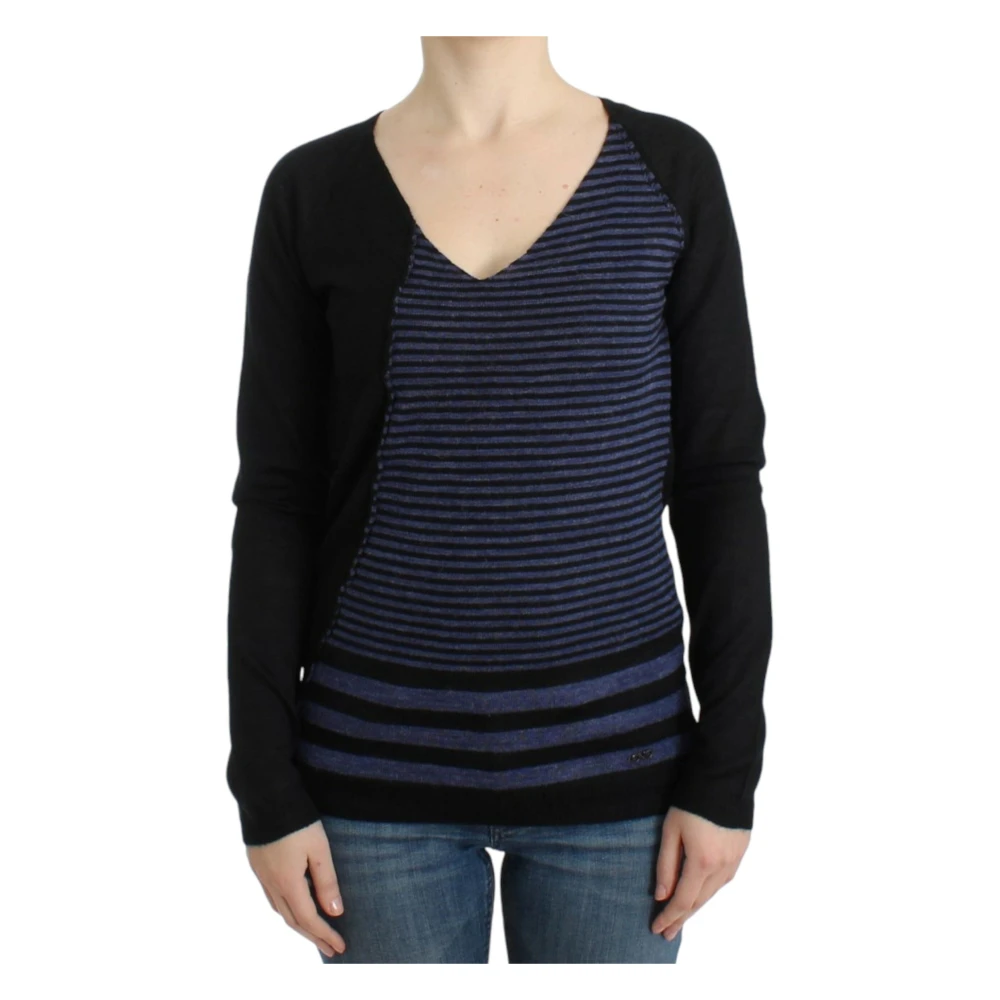 Costume National Women's Black Striped V-Neck Sweater
