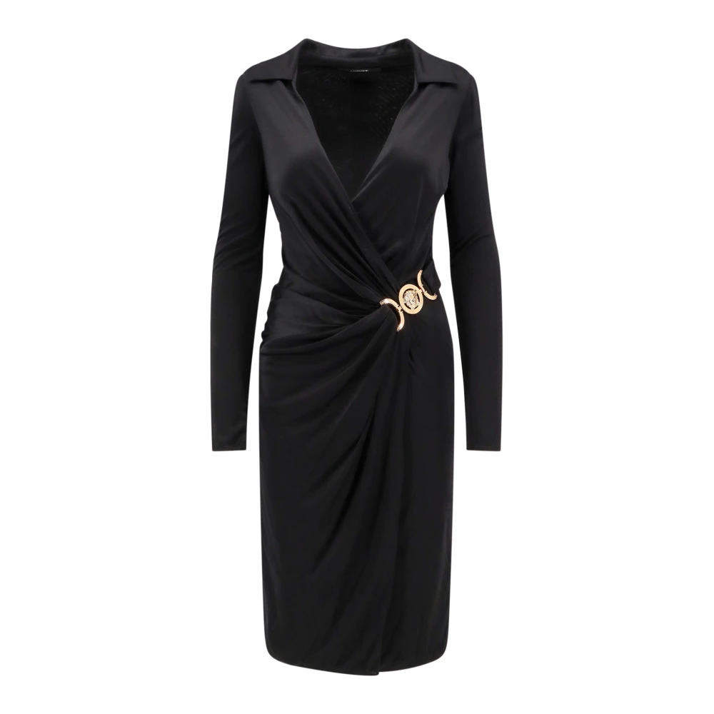 Versace Women's Black V-Neck Dress Made In Italy