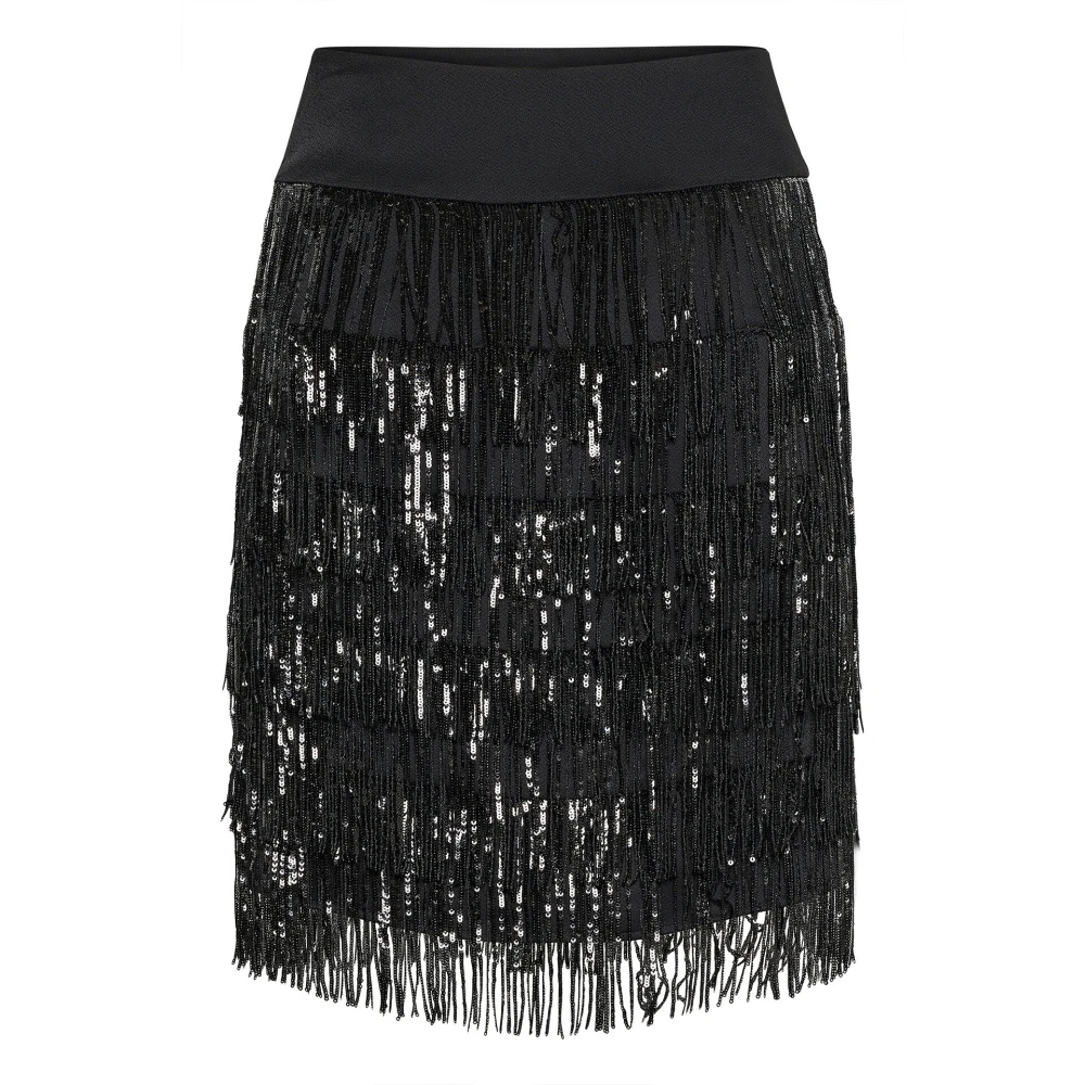 InWear Zwarte Pailletten Franje Rok Black Dames