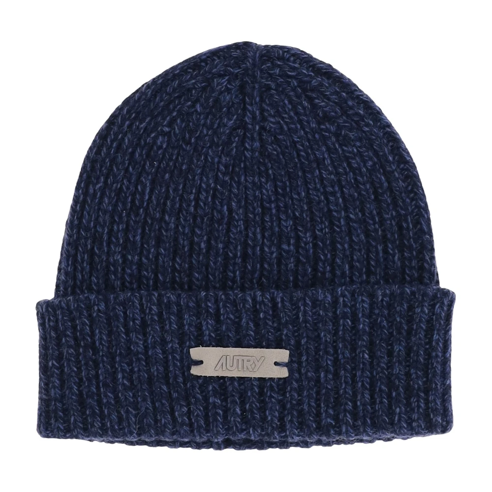 Autry Men's Blue Ribbed Wool Beanie With Logo Detail - Accessories - One Size - Accessories