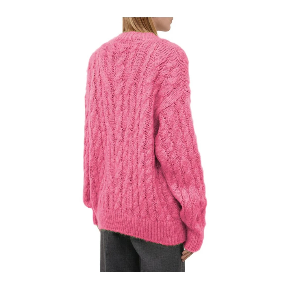 Msgm Roze Cable-Knit V-Neck Sweater Pink Dames