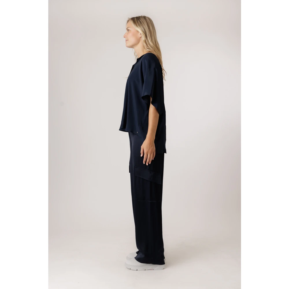 Ottod'Ame Blauwe Blouse met Blinde Knoopsluiting Blue Dames