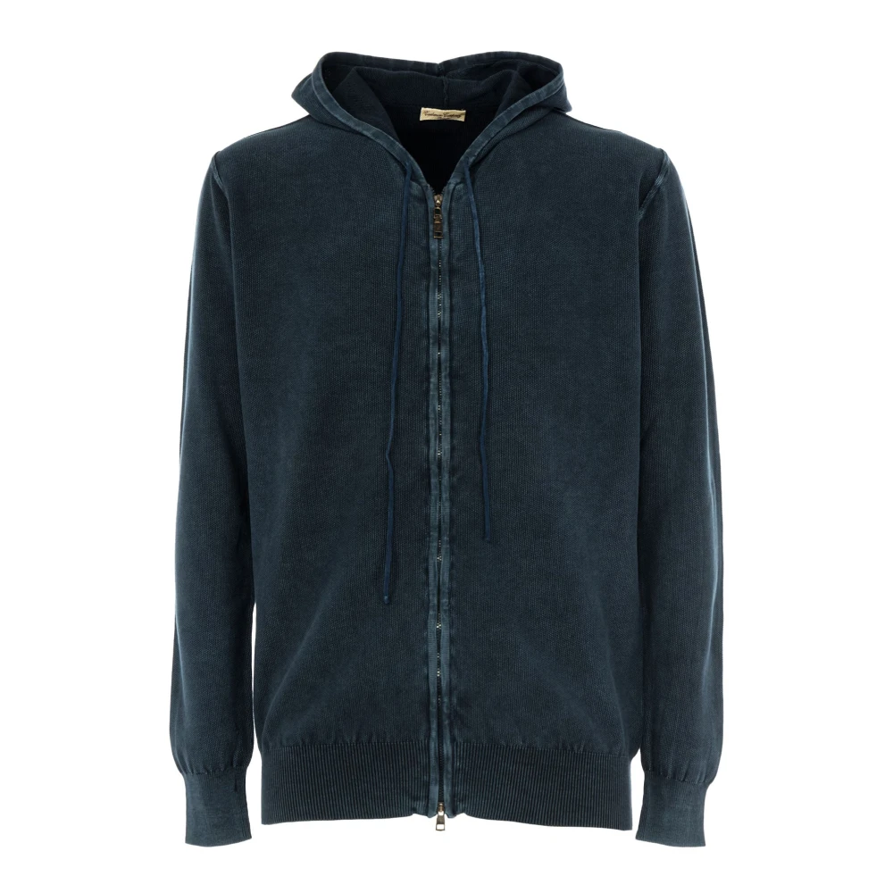 Cashmere Company Blauwe hoodie met rits voor mannen Blue Heren