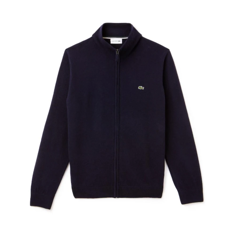 Lacoste Blauwe Wollen Trui Rits Sluiting Blue Heren