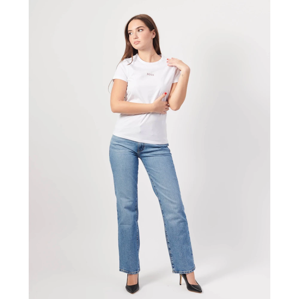 Hugo Boss Witte T-shirt met bedrukt logo White Dames