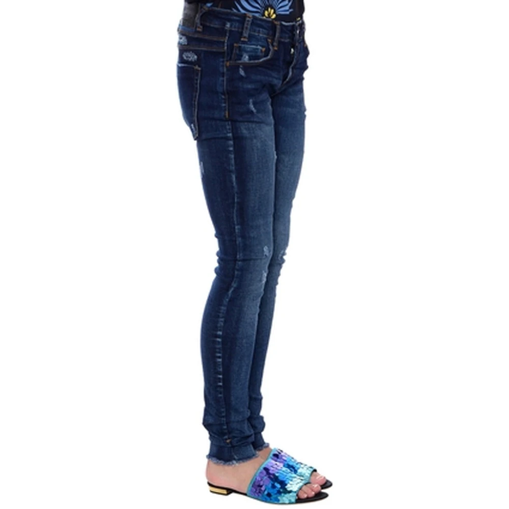 One Teaspoon Donkerblauwe Skinny Jeans met Knijsneden Blue Dames