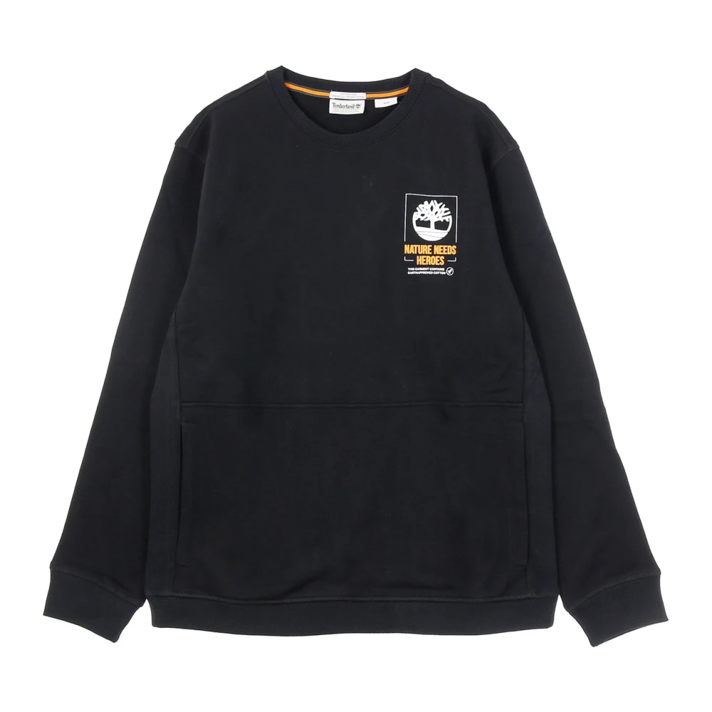 Timberland Zwarte Lichtgewicht Crewneck Sweatshirt met Kangoeroezak Black Heren