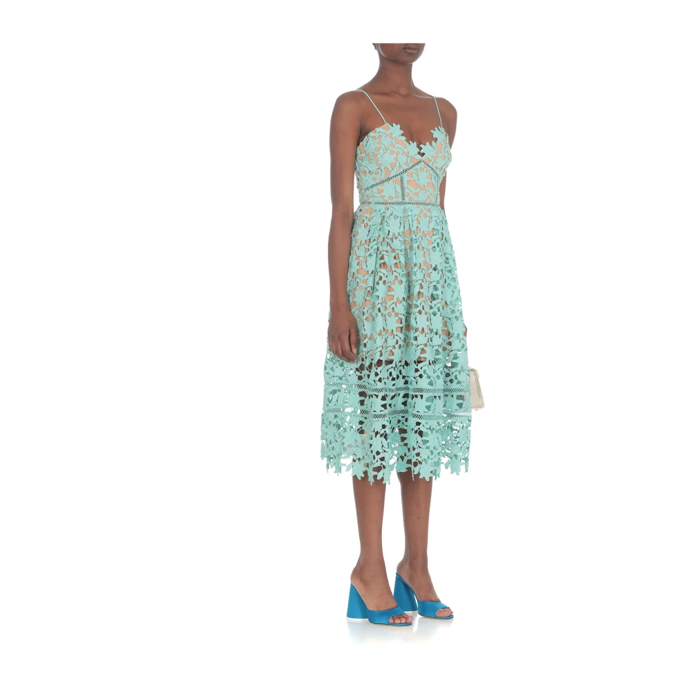 Self Portrait Lichtblauwe Kanten Midi Jurk Blue Dames