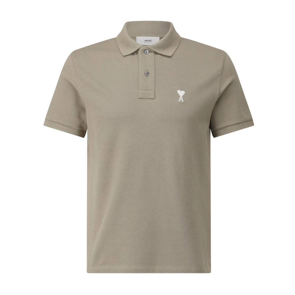 Ami Paris Logo Polo Shirt Klassieke Stijl Beige Heren