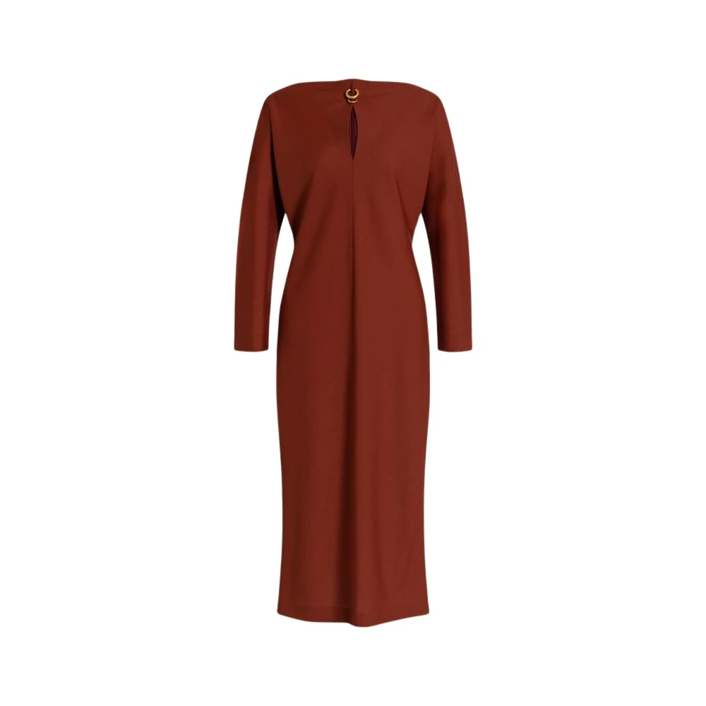 Alberta Ferretti Brown Midi Dresses, Female, 2XL, Midi Dress With Piercing Detail