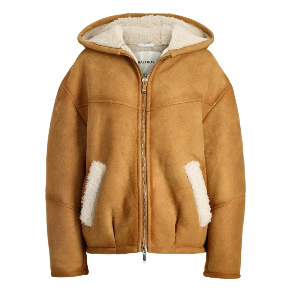 Halfboy Shearling Hoodie in Honingkleur Brown Dames