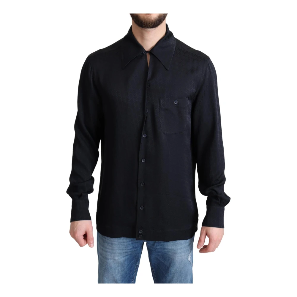 Dolce & Gabbana Men's Black Jacquard Silk Button-Down Shirt