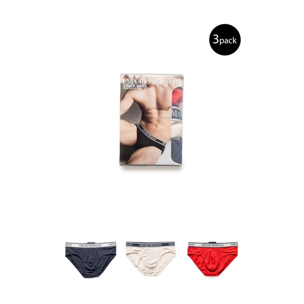 Emporio Armani Rode Katoenen Stretch Briefs Multicolor Heren