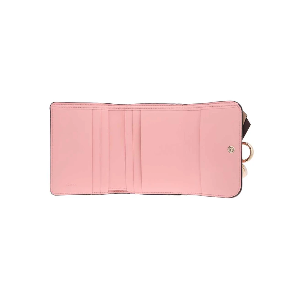 Chloé Versierde Leren Portemonnee met Drukknoopsluiting Pink Dames