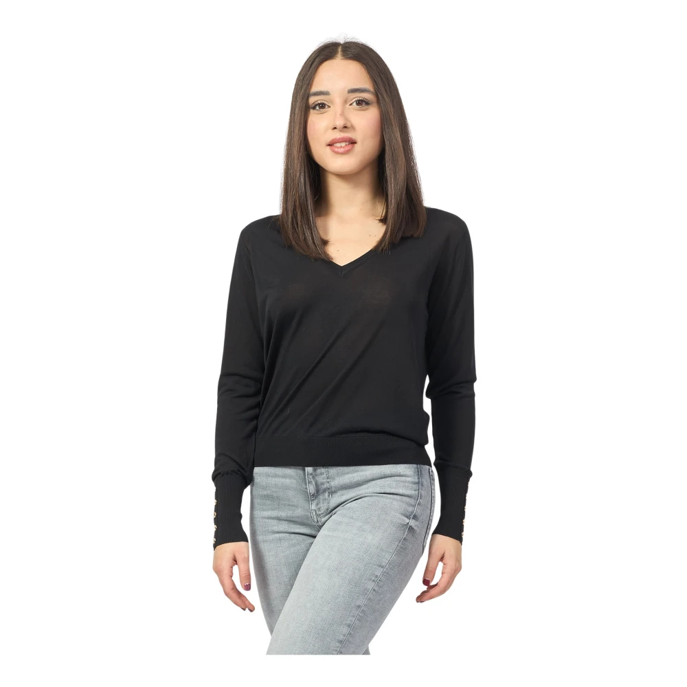 Fracomina Zwarte Trui met Zijde Details Black Dames