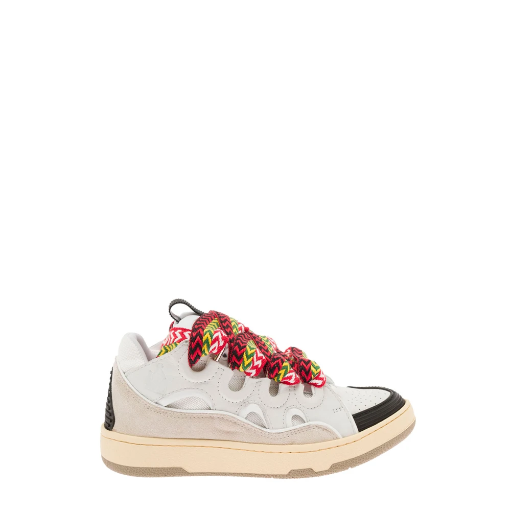 Hvide Læder Sneakers Multifarvede Snørebånd