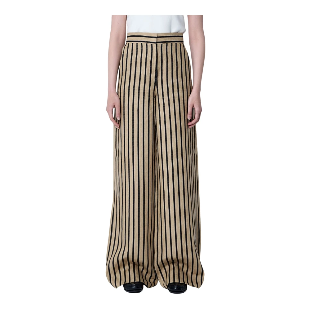 Max Mara Vrouw Beige Gestreepte Linnen Tailored Broek