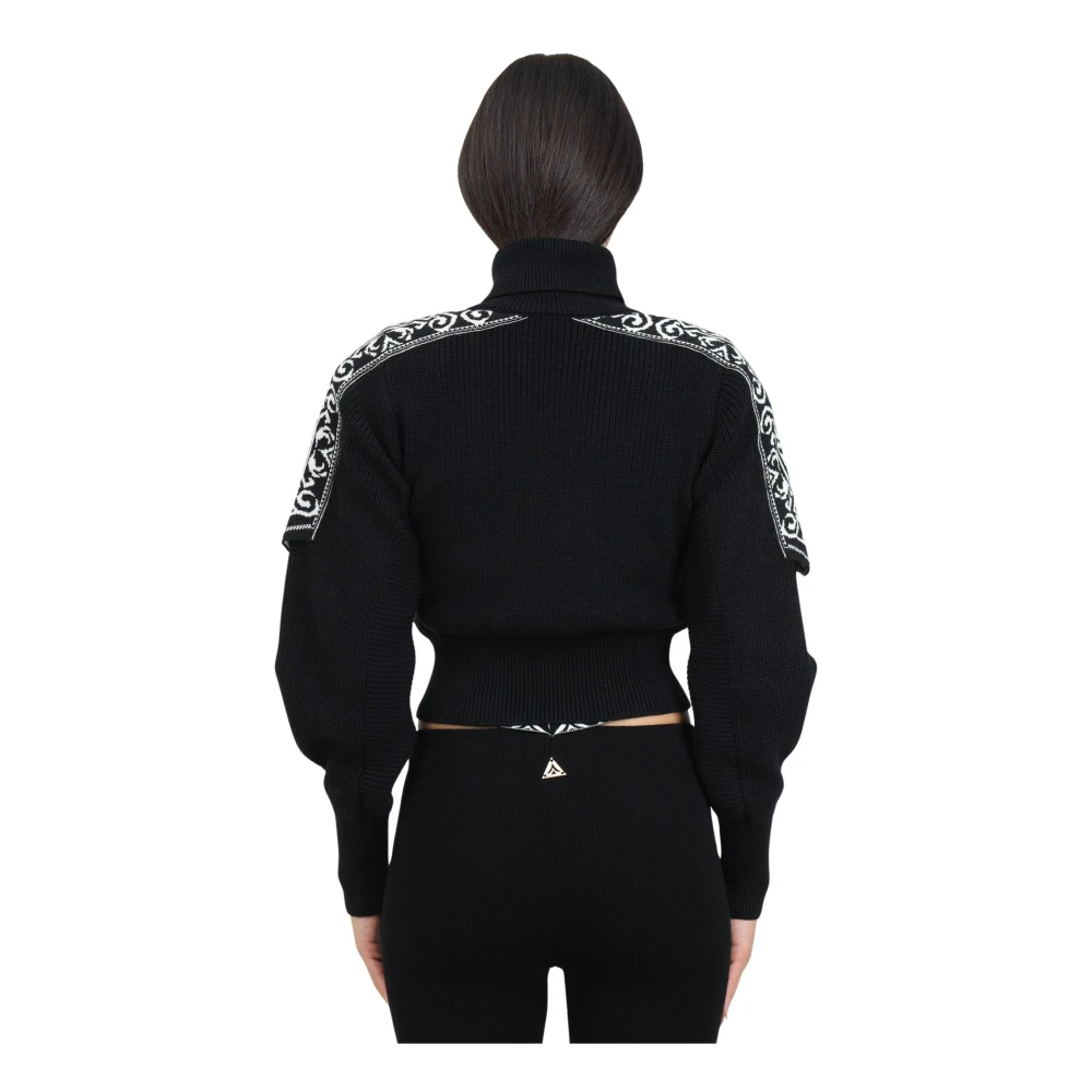 Akep Zwarte coltrui met jacquard detail Black Dames