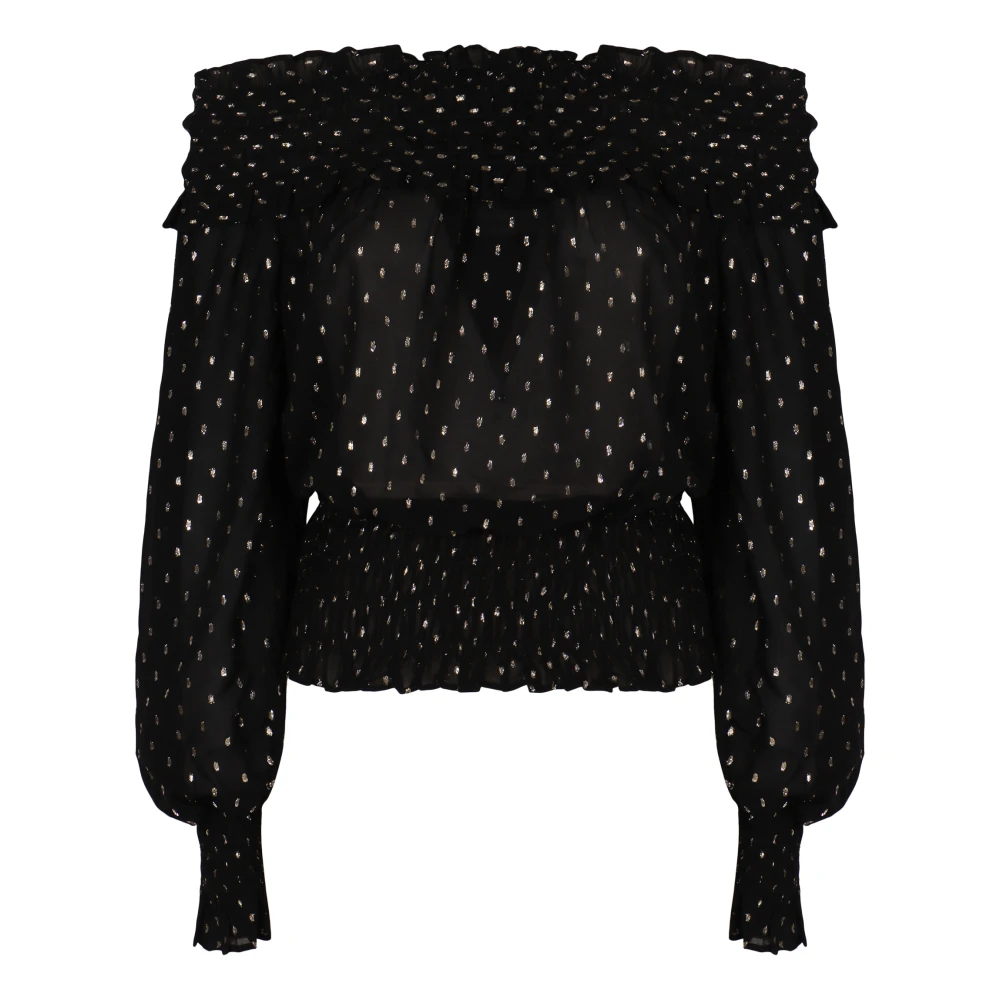 Self Portrait Women's Black Blouses, S, Off-Shoulder Ruffle Top