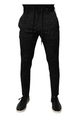 Svarta Skinny Dress Pants i Brokad