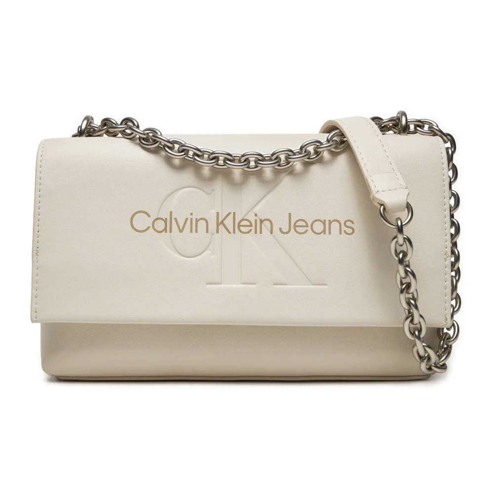 Calvin Klein Jeans Trendy Beige Faux Leren Schoudertas Beige Dames