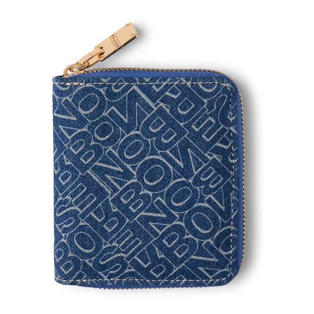Borbonese Rits rondom denim portemonnee met logo belettering Blue Dames