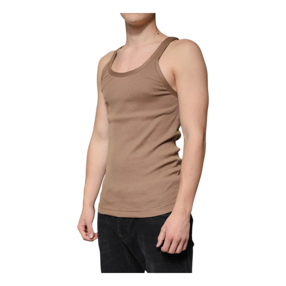 Dolce & Gabbana Bruine Katoenen Tanktop met Logodetail Brown Heren