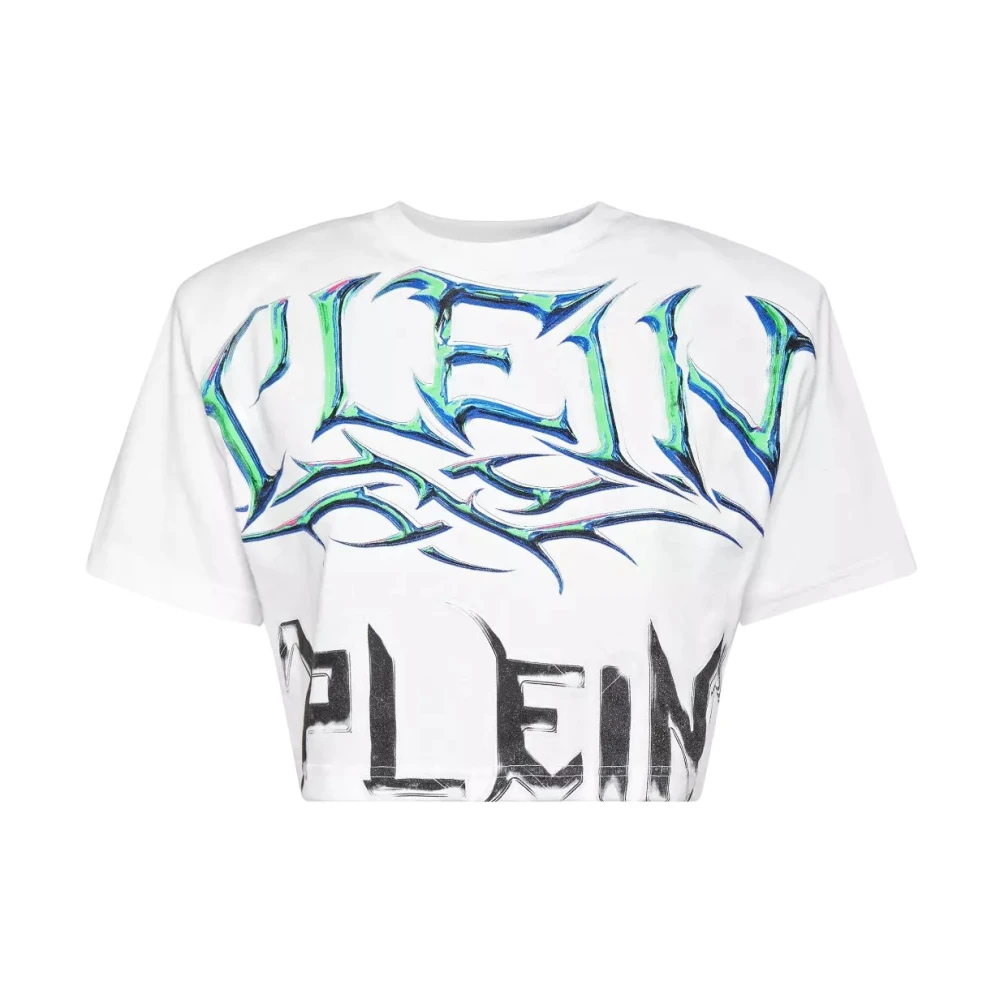 Philipp Plein Witte Katoenen Logo Korte Top White Dames