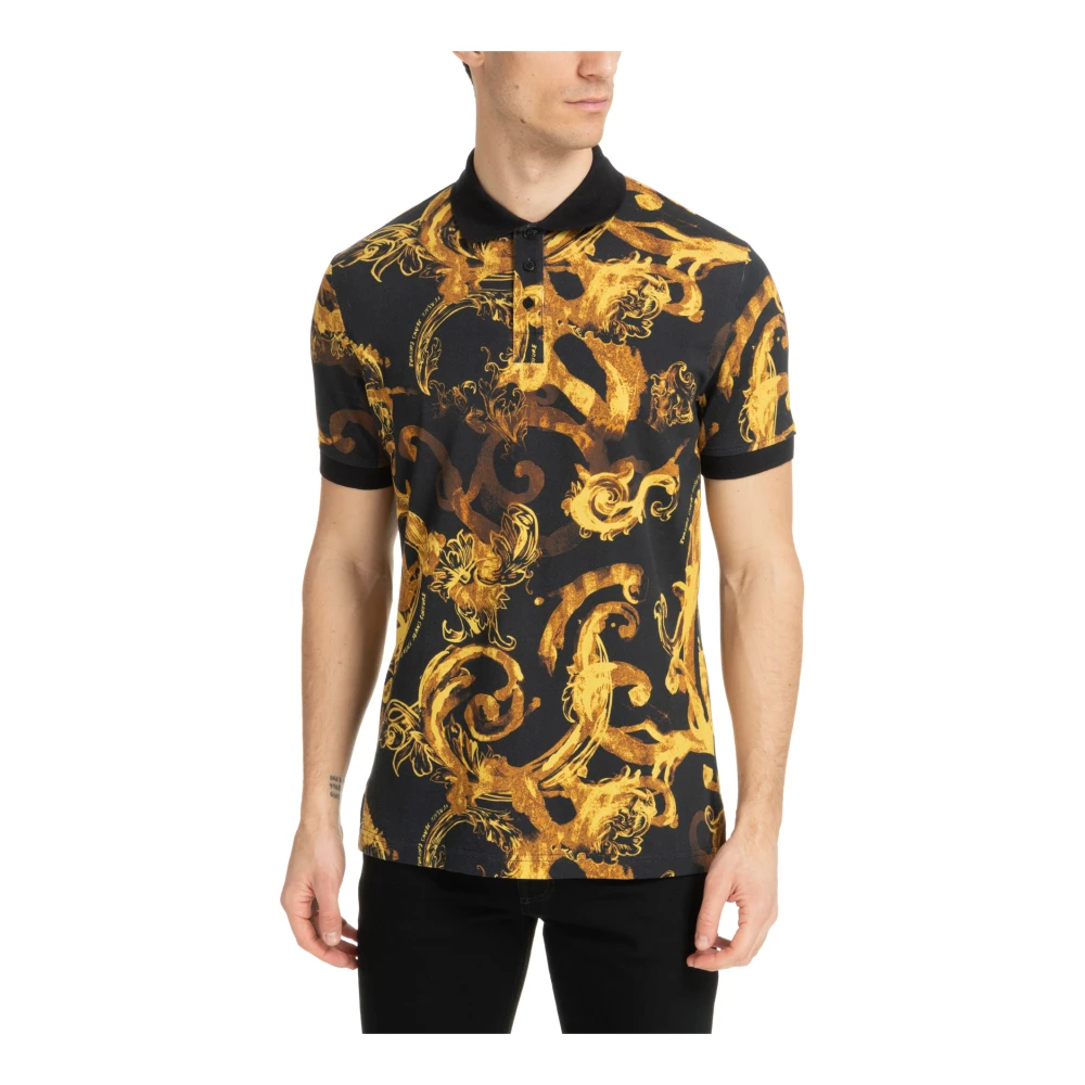Versace Jeans Couture Abstract Waterverf Polo Shirt Black Heren