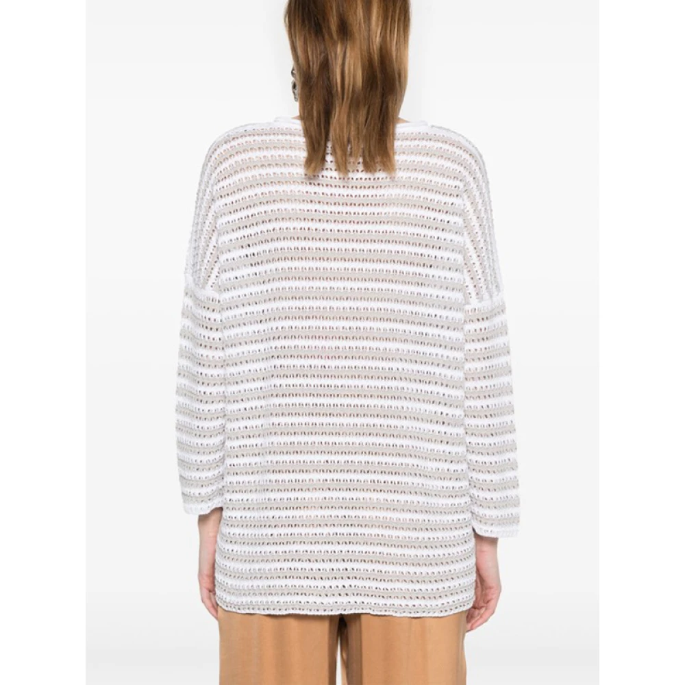 Le Tricot Perugia Gestreepte Linnen Katoen Trui Gray Dames
