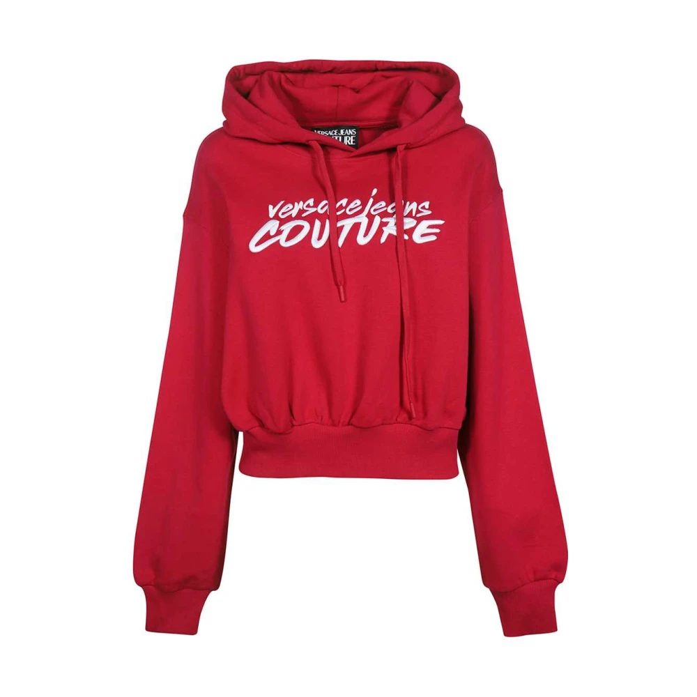 Versace Jeans Couture Geborduurde katoenen hoodie Red Dames