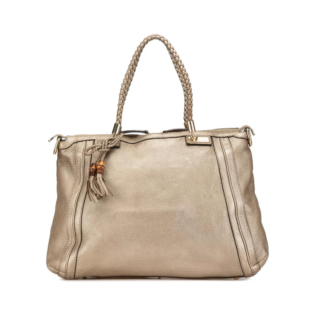 Gucci Vintage Women's Yellow Pre-Owned Structured Leather Handbag With Zip Closure