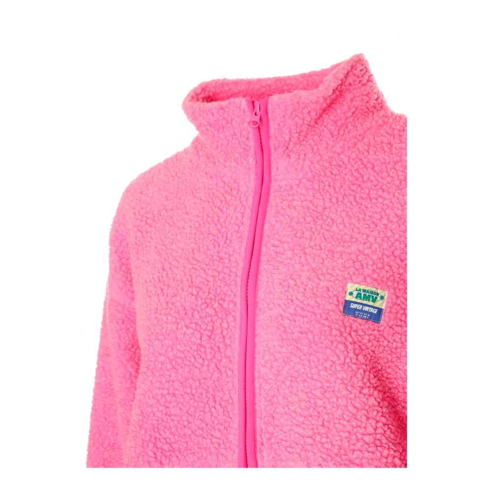 American vintage Gezellig Fleece Jack met Rits Pink Dames