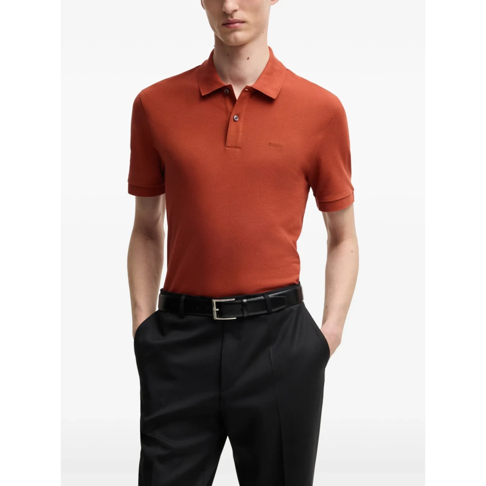 Hugo Boss Pima Katoenen Poloshirt met Geborduurd Logo Orange Heren