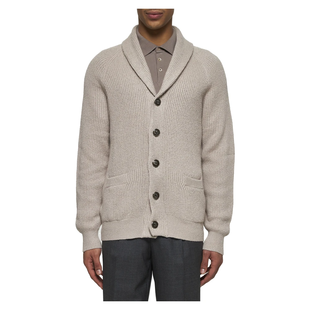 BRUNELLO CUCINELLI Geëmbosseerde knoopsluiting Shawl Kraag Sweater Beige Heren