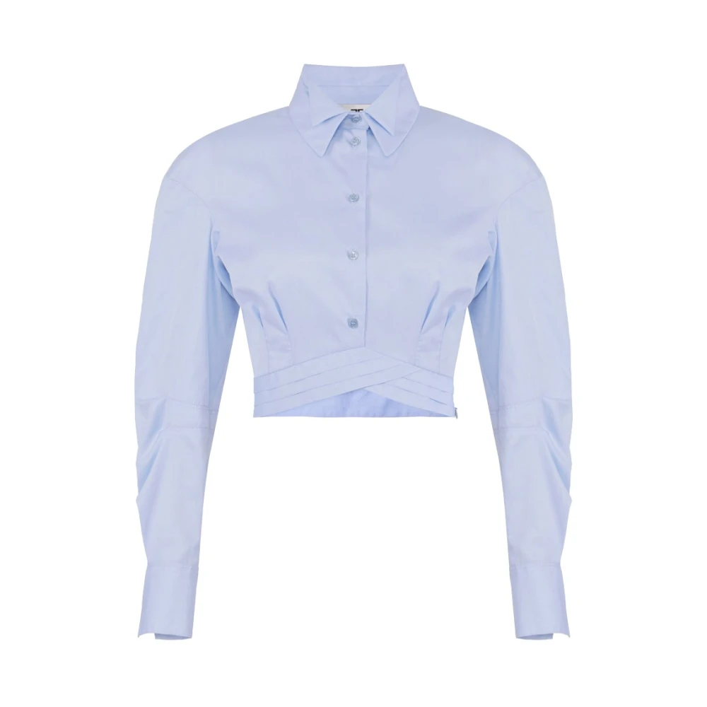 Elisabetta Franchi Blue Poplin Cotton Shirt With Waist Panel - Female - Shirts - M - Blouses & Shirts