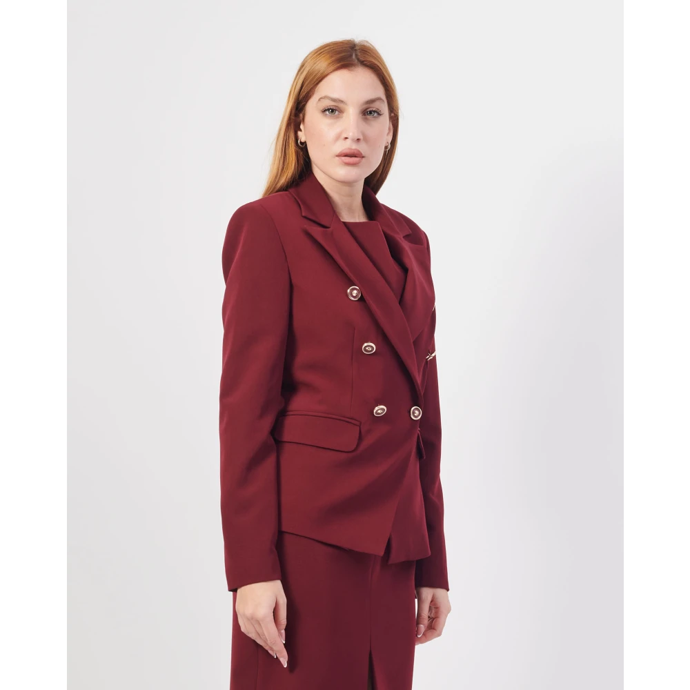 Fracomina Bordeaux Double-Breasted Blazer Red Dames