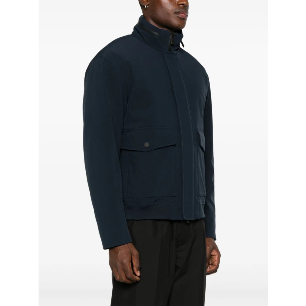 Woolrich Navy Blauw Textuur Jas Blue Heren