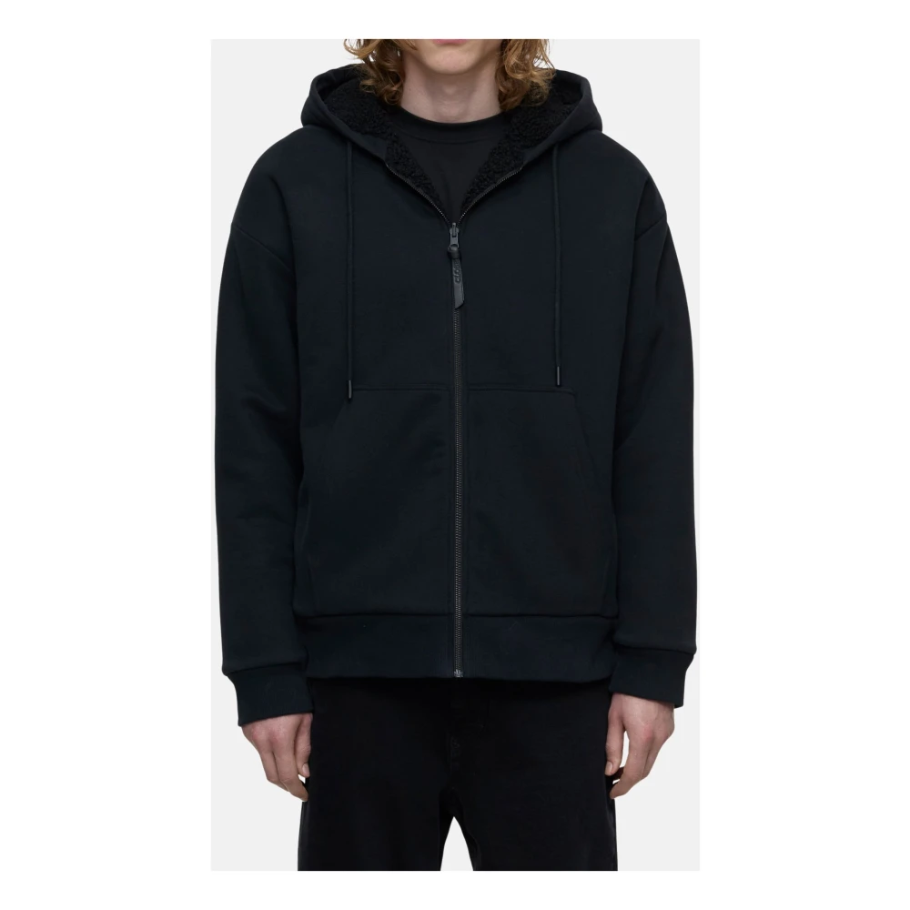 closed Omkeerbare katoenen Teddy hoodie met rits Black Heren