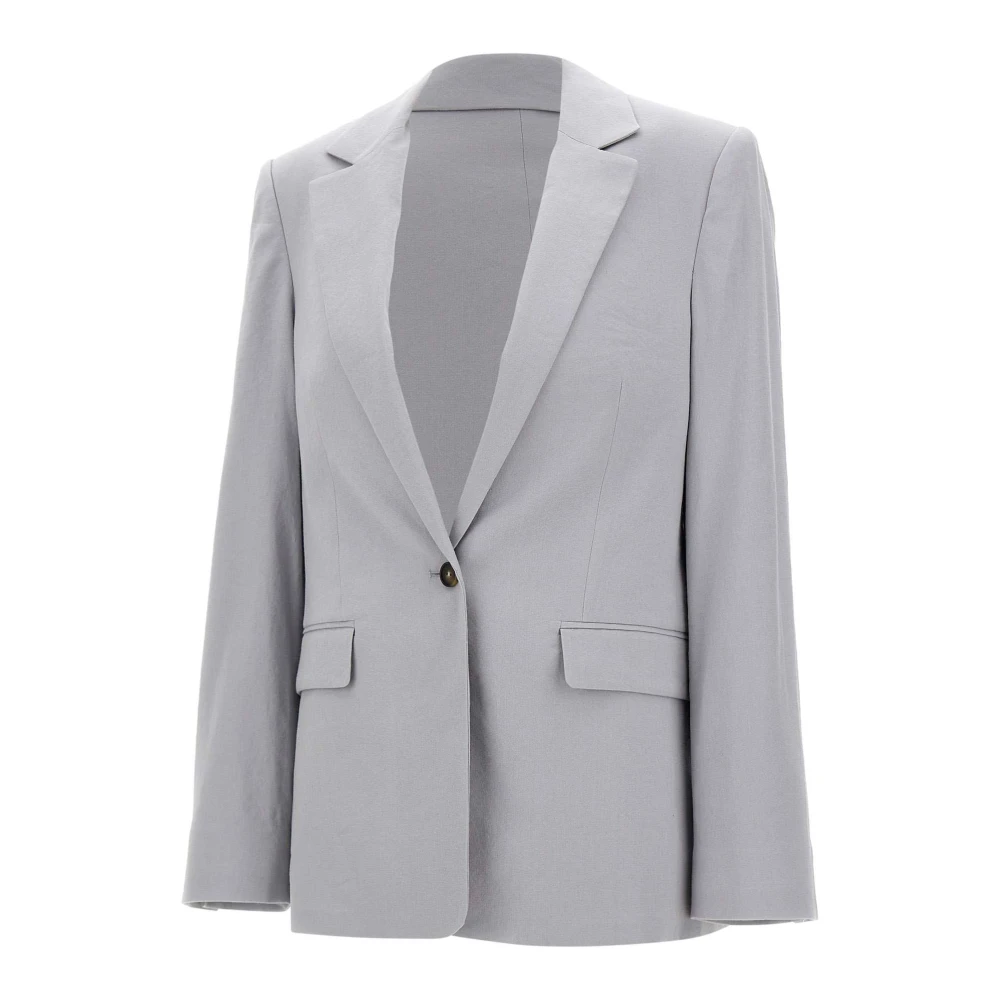 Vince Women's Gray Blazers, L, Linen-Blend Single-Breasted Blazer